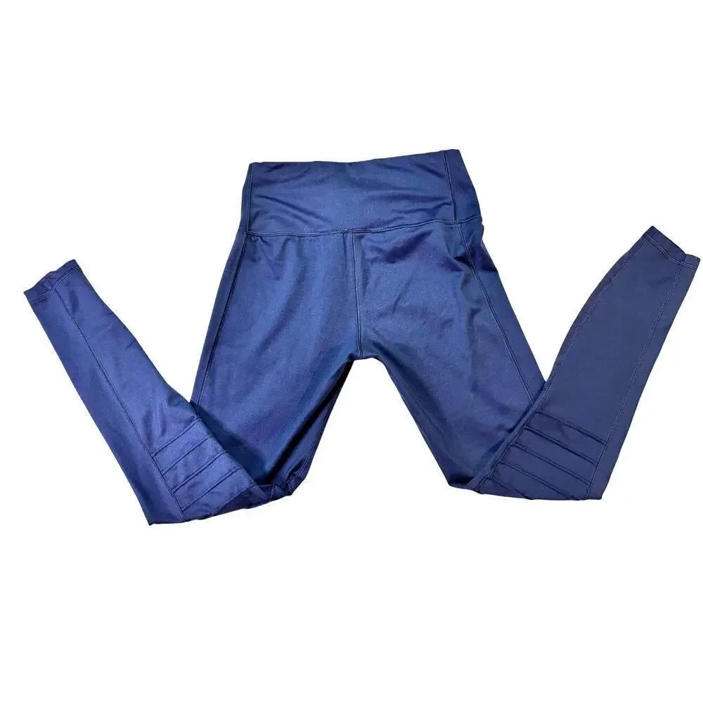 Dusty Blue Puma Mid Rise Pleated & Mesh Women's Medium Leggings, Yoga, Gym